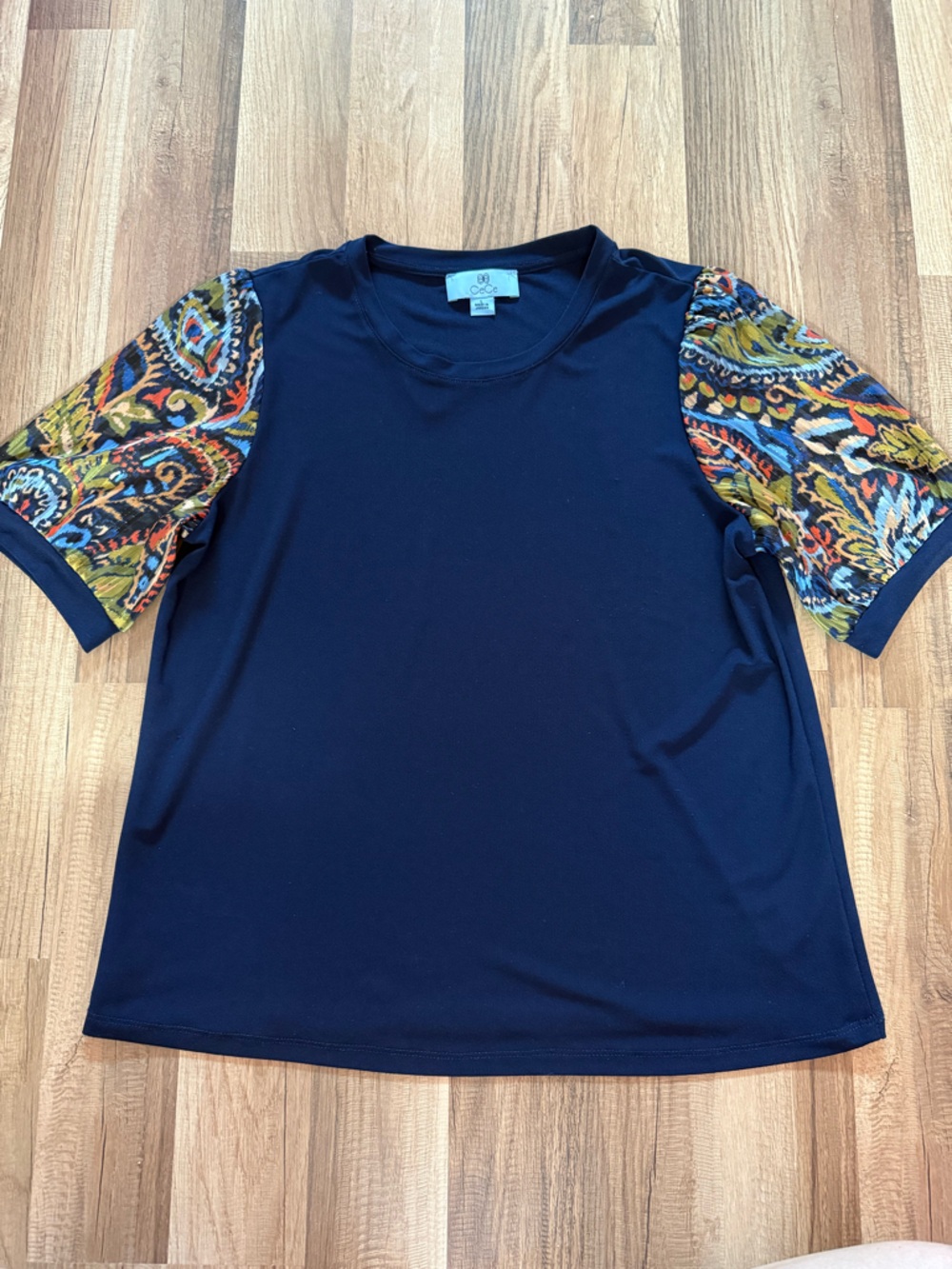 CeCe Navy Scoop Neck Basic Tee